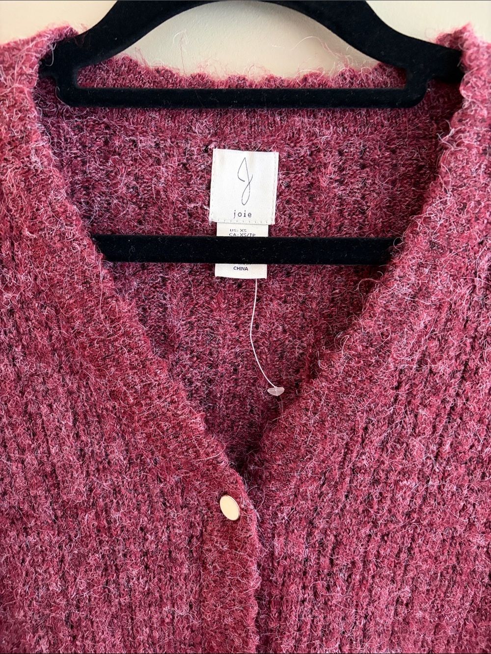 Joie Raspberry Button-Front V-Neck Ribbed Cardigan size XS - Picture 5 of 12